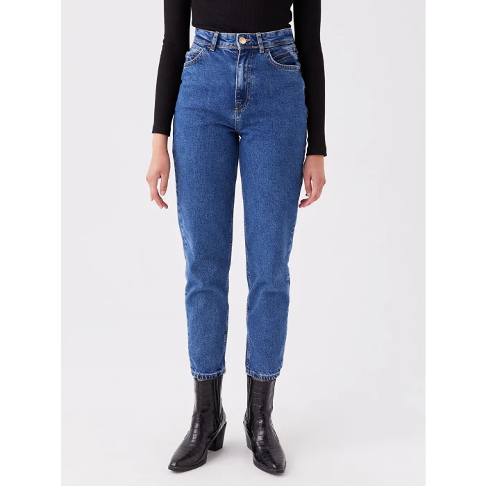 LCW Jeans İNDİGO Yüksek Bel Mom Fit Kadın Jean Pantolon
