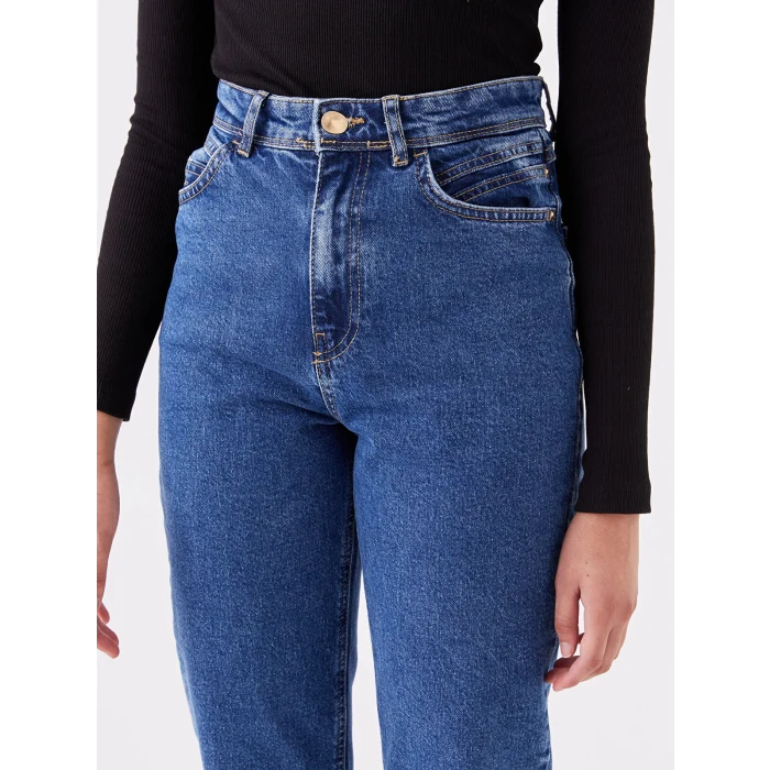 LCW Jeans İNDİGO Yüksek Bel Mom Fit Kadın Jean Pantolon