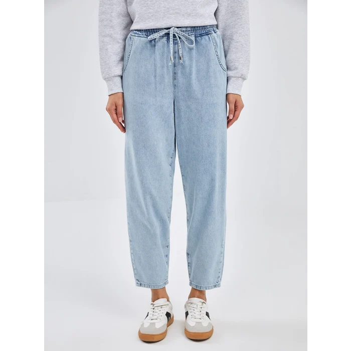 LCW Jeans İNDİGO Beli Lastikli Mom Fit Kadın Jean Pantolon