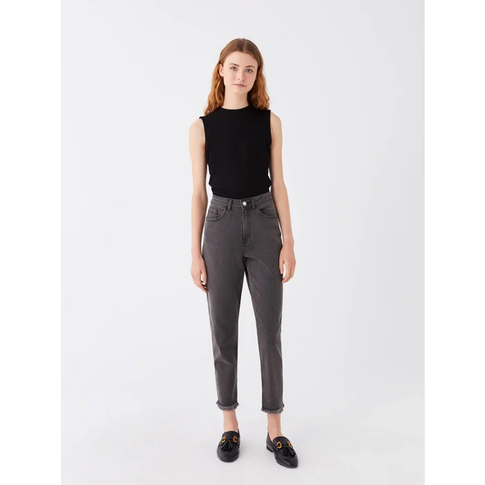 LCW Modest GRİ Mom Fit Kadın Jean Pantolon