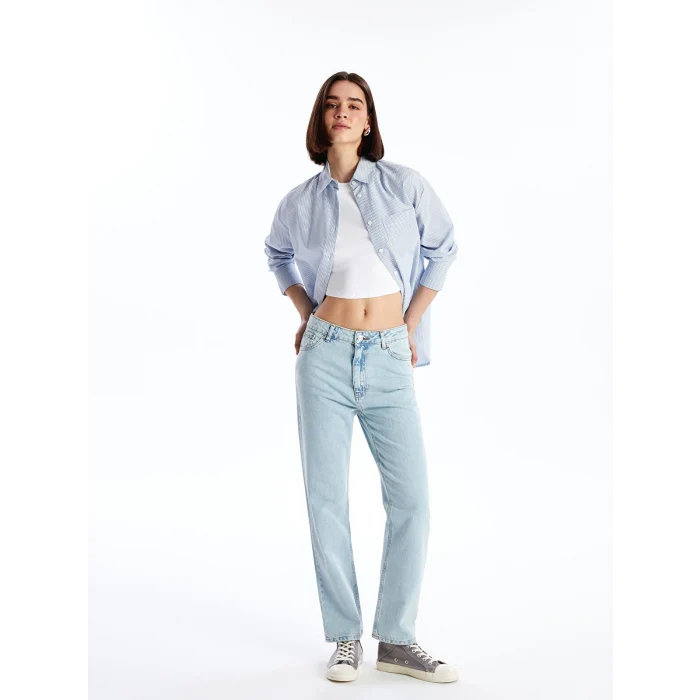 XSIDE MAVİ Yüksek Bel Straight Kadın Jean Pantolon