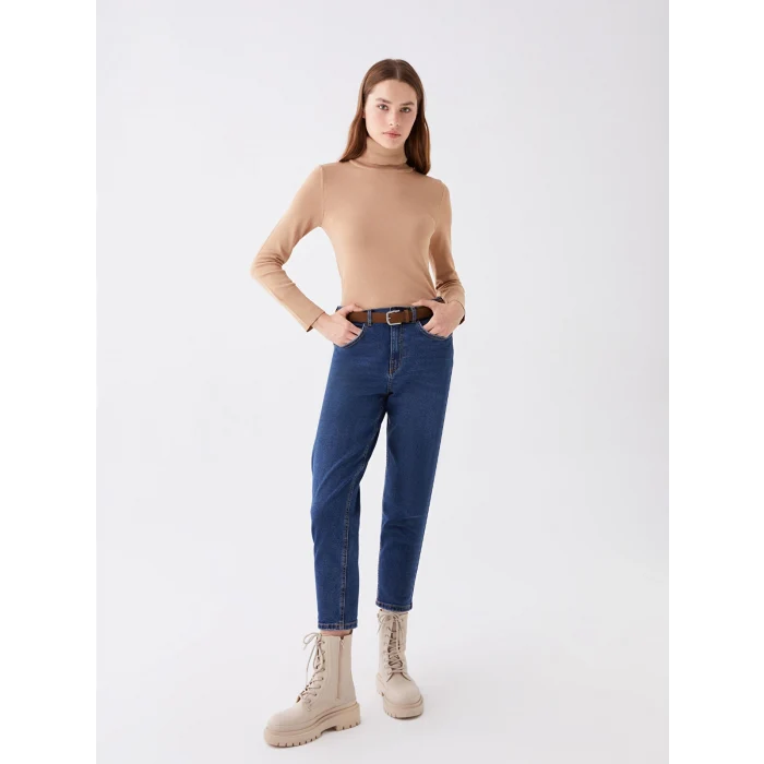 LCW Jeans İNDİGO Yüksek Bel Mom Fit Kadın Jean Pantolon