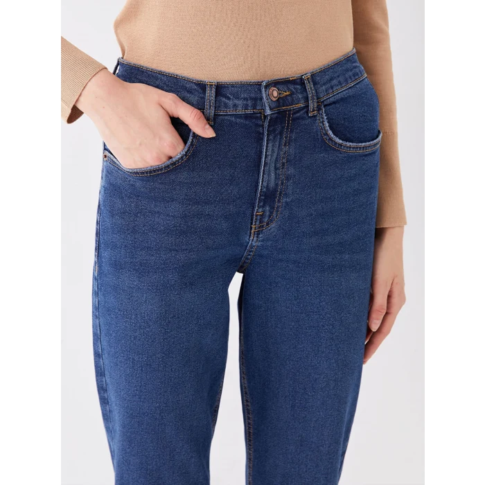 LCW Jeans İNDİGO Yüksek Bel Mom Fit Kadın Jean Pantolon