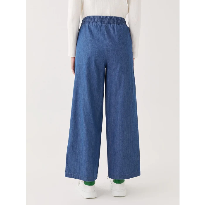 LCW Modest İNDİGO Kadın Beli Lastikli Wideleg Düz Jean Pantolon