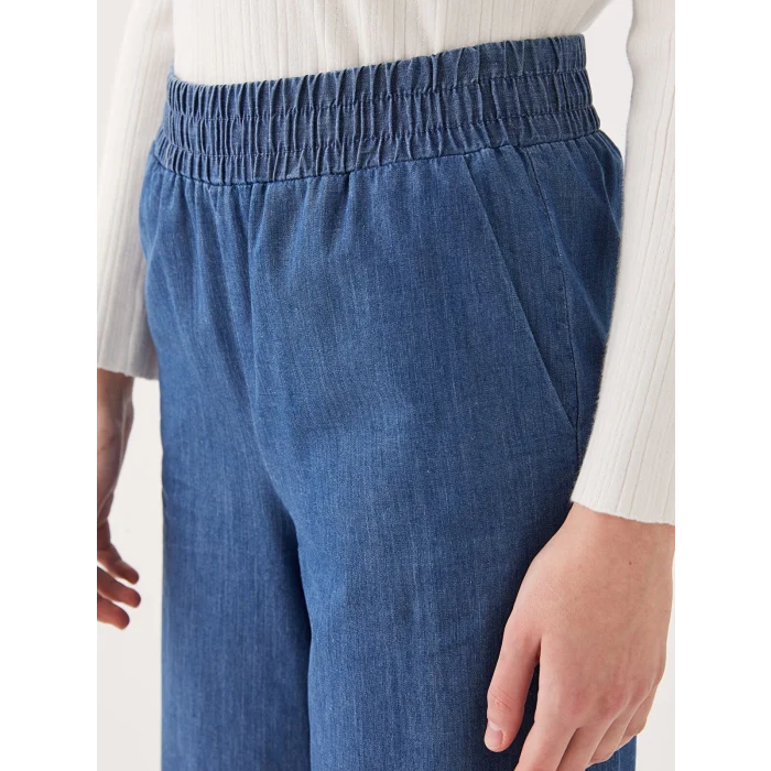 LCW Modest İNDİGO Kadın Beli Lastikli Wideleg Düz Jean Pantolon
