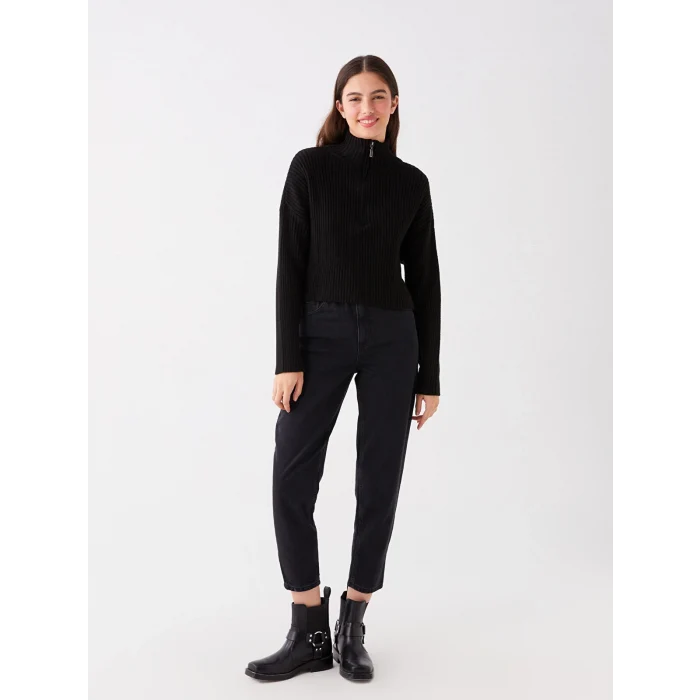 LCW Jeans SİYAH Beli Lastikli Slouchy Fit Kadın Jean Pantolon