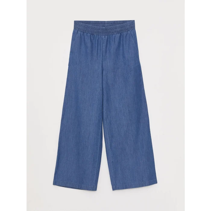 LCW Modest İNDİGO Kadın Beli Lastikli Wideleg Düz Jean Pantolon