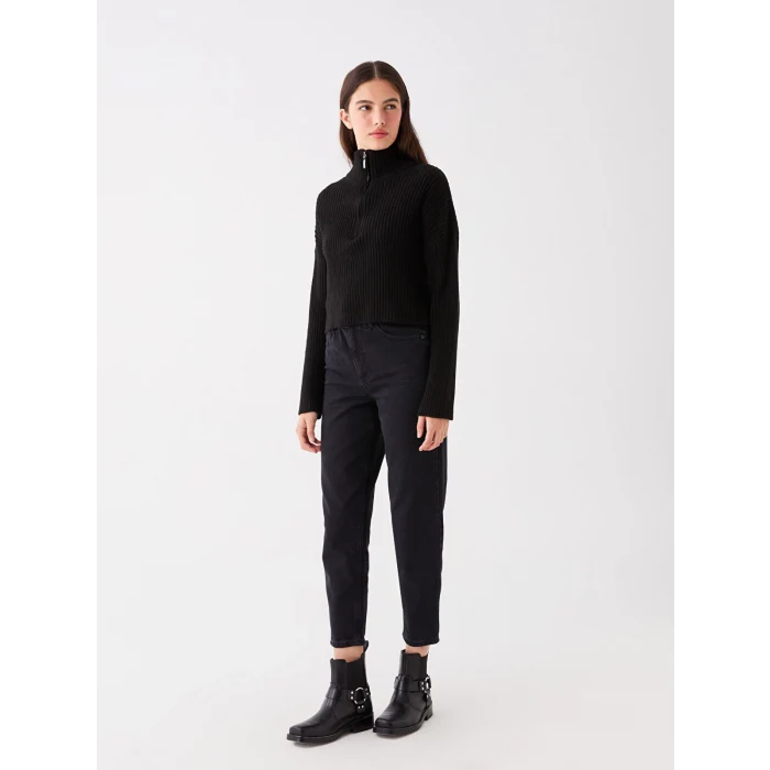 LCW Jeans SİYAH Beli Lastikli Slouchy Fit Kadın Jean Pantolon