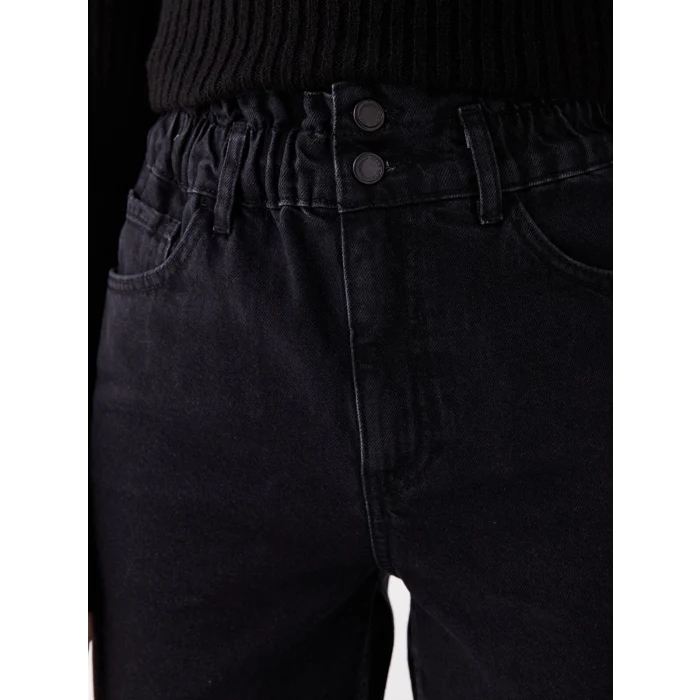 LCW Jeans SİYAH Beli Lastikli Slouchy Fit Kadın Jean Pantolon