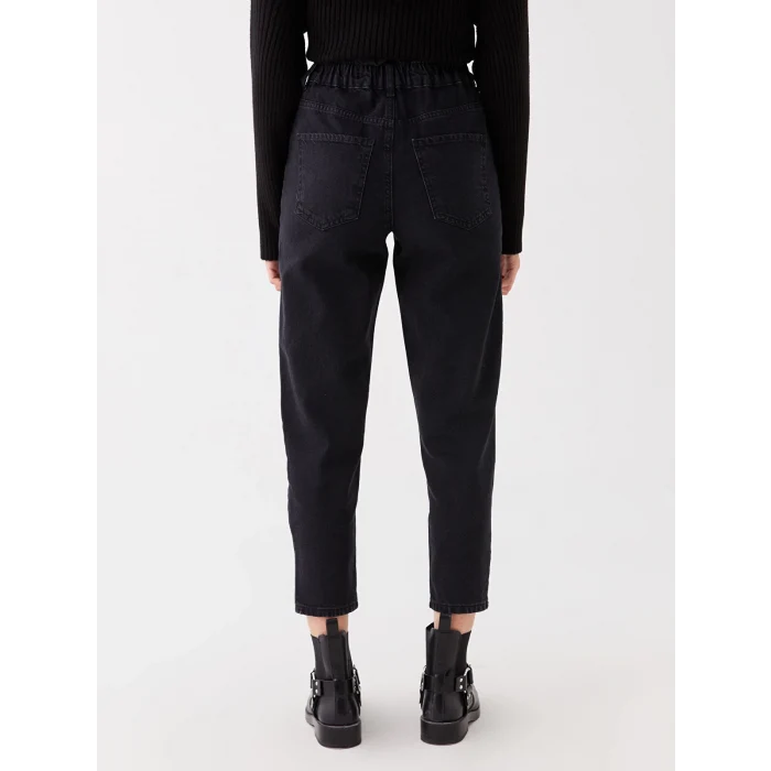 LCW Jeans SİYAH Beli Lastikli Slouchy Fit Kadın Jean Pantolon