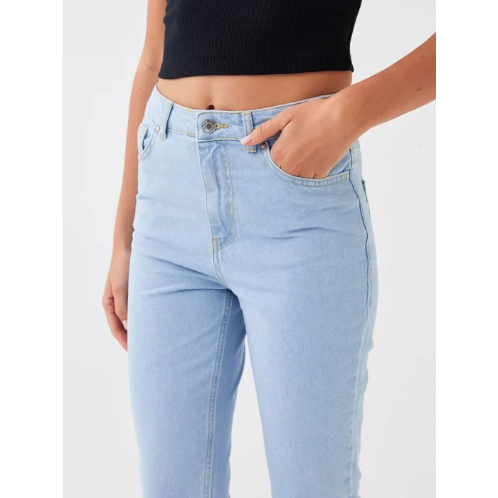 XSIDE MAVİ Yüksek Bel Mom Fit Bilek Boy Kadın Jean Pantolon