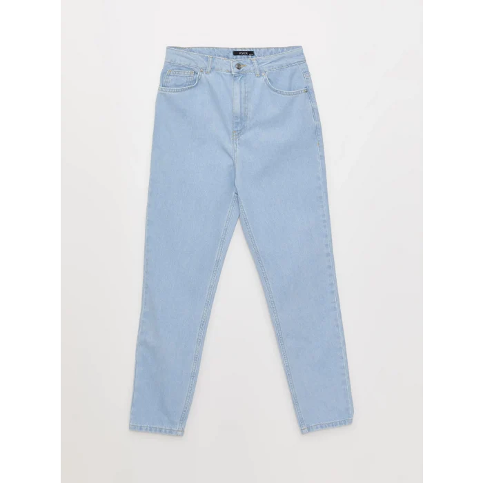 XSIDE MAVİ Yüksek Bel Mom Fit Bilek Boy Kadın Jean Pantolon