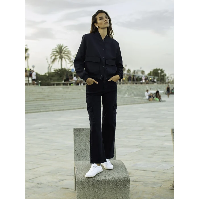 LCW Jeans SİYAH Yüksek Bel Wideleg Kadın Kargo Jean Pantolon