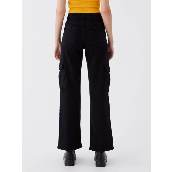 LCW Jeans SİYAH Yüksek Bel Wideleg Kadın Kargo Jean Pantolon