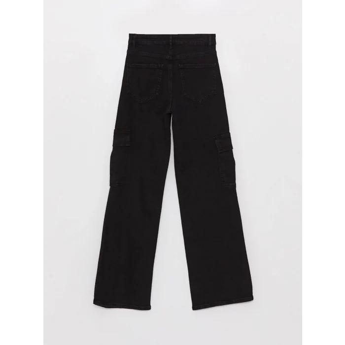 LCW Jeans SİYAH Yüksek Bel Wideleg Kadın Kargo Jean Pantolon