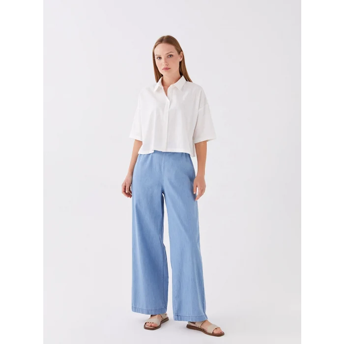 LCWAIKIKI Classic İNDİGO Beli Lastikli Wideleg Kadın Jean Pantolon