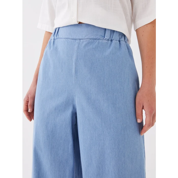 LCWAIKIKI Classic İNDİGO Beli Lastikli Wideleg Kadın Jean Pantolon