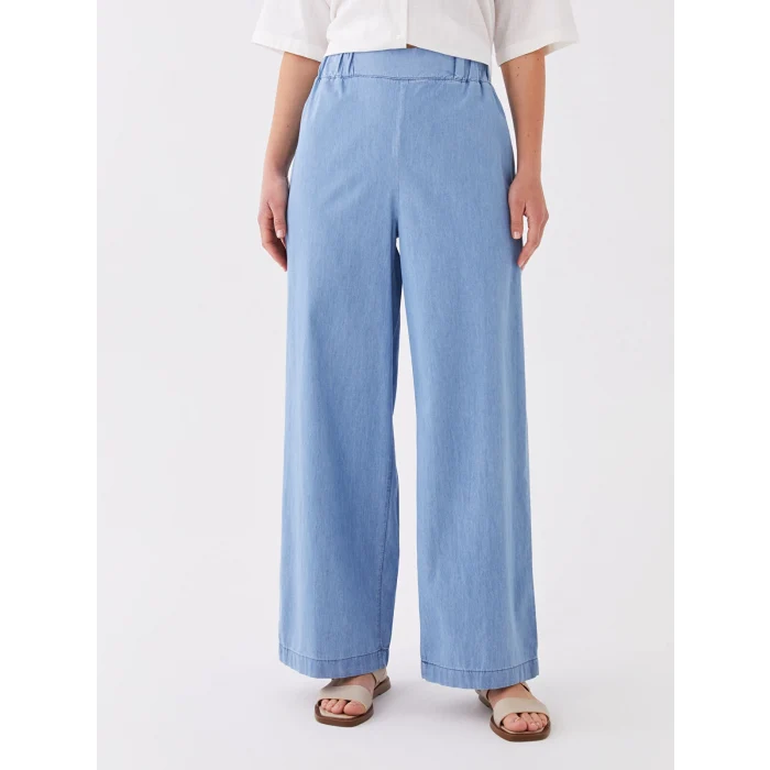 LCWAIKIKI Classic İNDİGO Beli Lastikli Wideleg Kadın Jean Pantolon