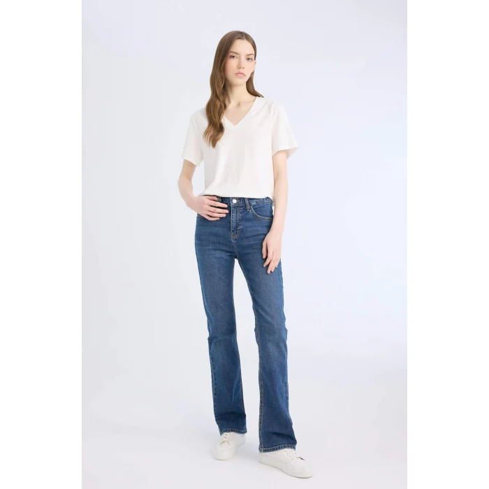 Defacto D7971 Mavi Yüksek Bel Geniş Paça Cepli Jean Pantolon