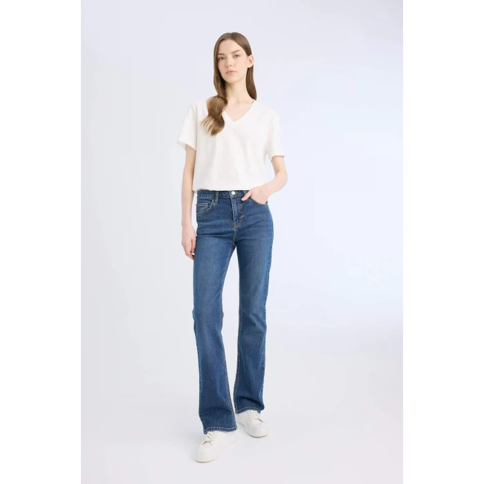 Defacto D7971 Mavi Yüksek Bel Geniş Paça Cepli Jean Pantolon