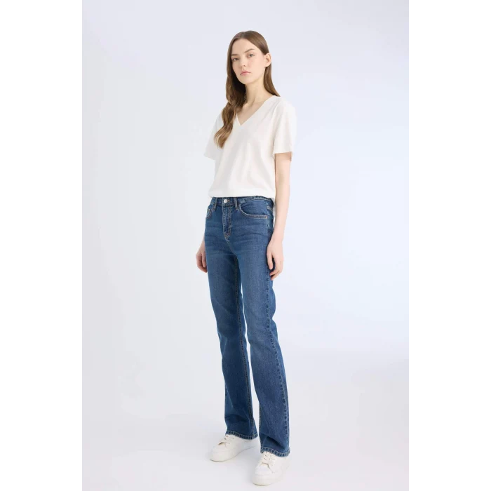 Defacto D7971 Mavi Yüksek Bel Geniş Paça Cepli Jean Pantolon