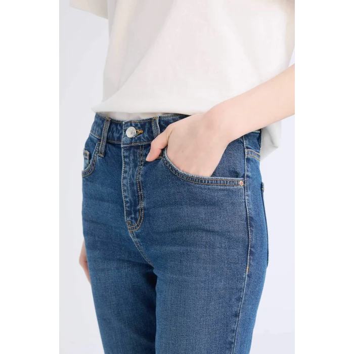 Defacto D7971 Mavi Yüksek Bel Geniş Paça Cepli Jean Pantolon
