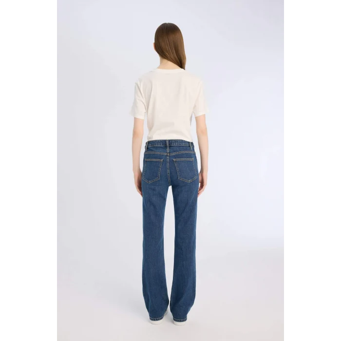 Defacto D7971 Mavi Yüksek Bel Geniş Paça Cepli Jean Pantolon