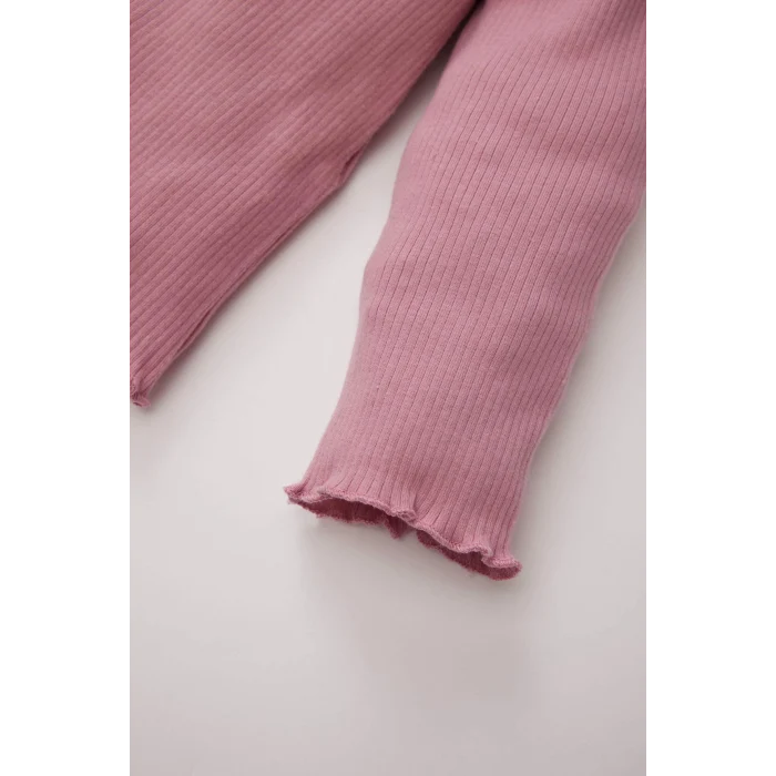 Defacto Y1122 Bordo Kız Bebek 2li Takım Çiçekli Fitilli Kaşkorse Uzun Kollu Tişört Üst Beli Lastikli Alt