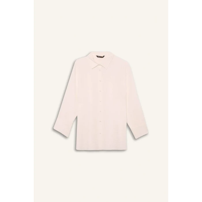 Defacto C3819 Beyaz Regular Fit Basic Düz Uzun Kollu Gömlek