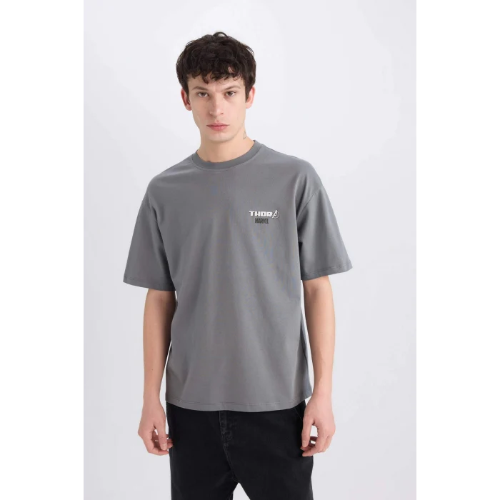 Defacto D6779 Gri Marvel Boxy Fit Bisiklet Yaka Sırt Baskılı Kısa Kollu Tişört