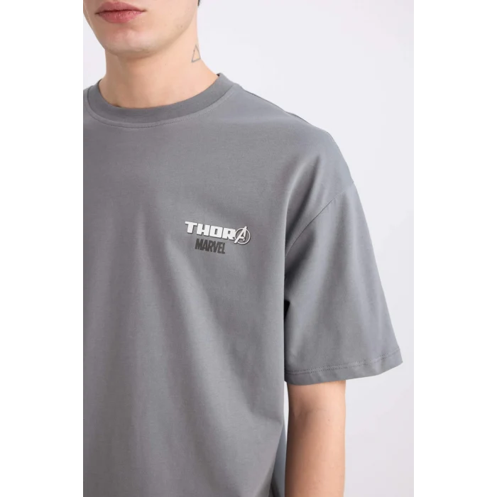 Defacto D6779 Gri Marvel Boxy Fit Bisiklet Yaka Sırt Baskılı Kısa Kollu Tişört