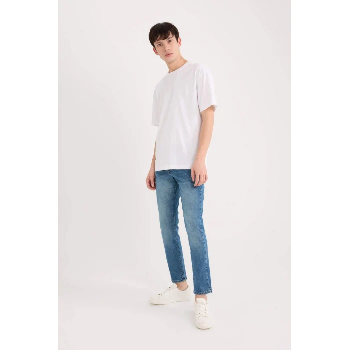 Defacto E5429 Mavi Pedro Slim Fit Dar Kalıp Normal Bel Dar Paça Jean Pantolon