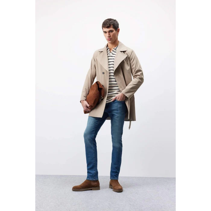 Defacto E5429 Mavi Pedro Slim Fit Dar Kalıp Normal Bel Dar Paça Jean Pantolon