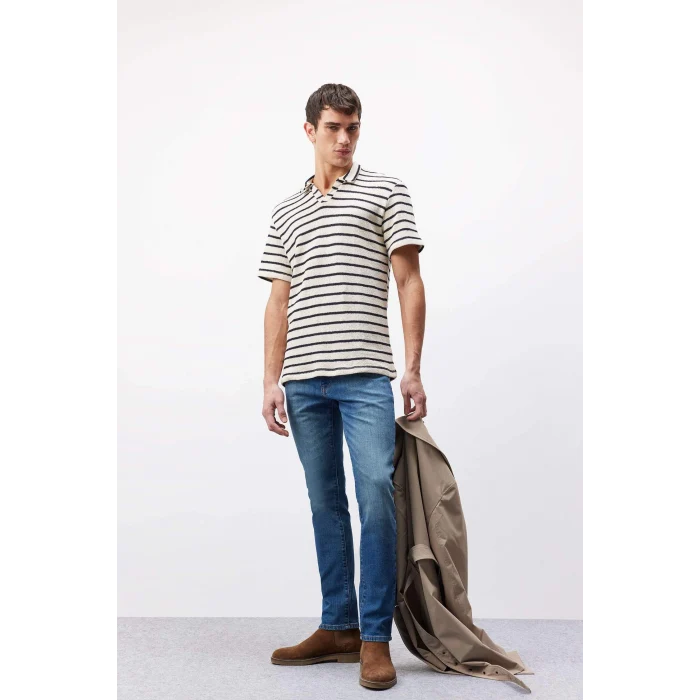 Defacto E5429 Mavi Pedro Slim Fit Dar Kalıp Normal Bel Dar Paça Jean Pantolon