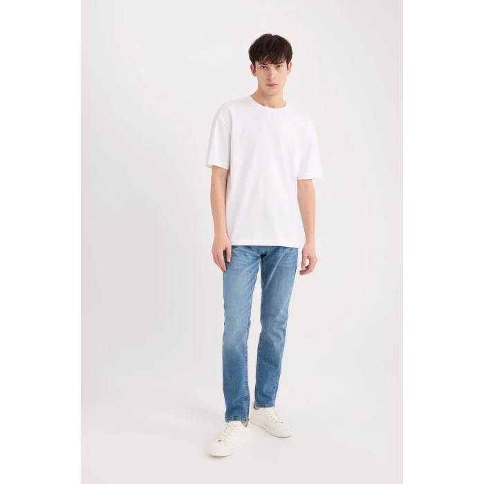 Defacto B8418 Mavi Pedro Slim Fit Dar Kalıp Normal Bel Dar Paça Jean Pantolon