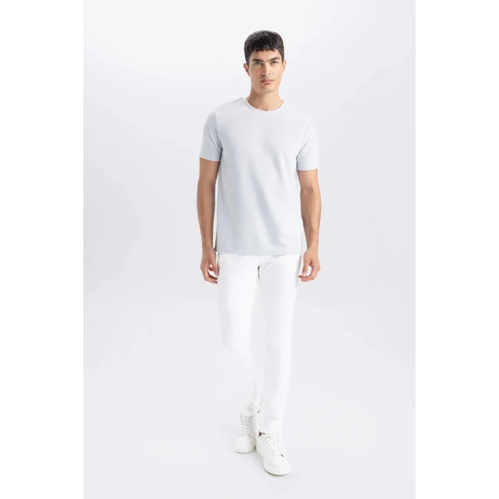 Defacto M6608 Gri Slim Fit Dar Kesim Bisiklet Yaka Basic Düz Kısa Kollu Tişört