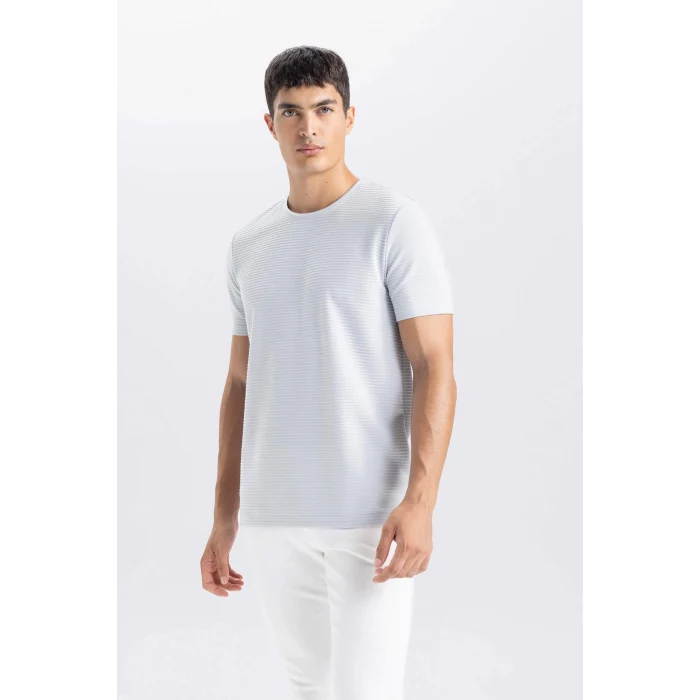 Defacto M6608 Gri Slim Fit Dar Kesim Bisiklet Yaka Basic Düz Kısa Kollu Tişört