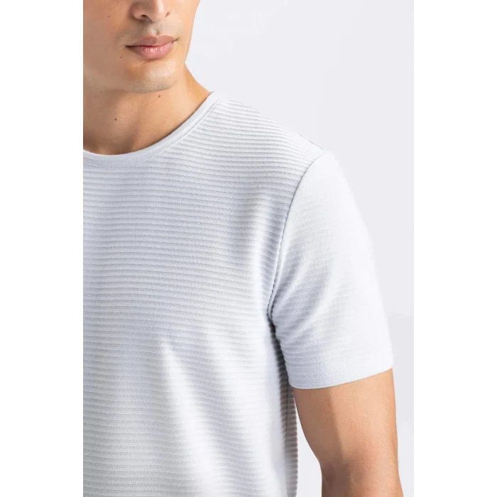 Defacto M6608 Gri Slim Fit Dar Kesim Bisiklet Yaka Basic Düz Kısa Kollu Tişört