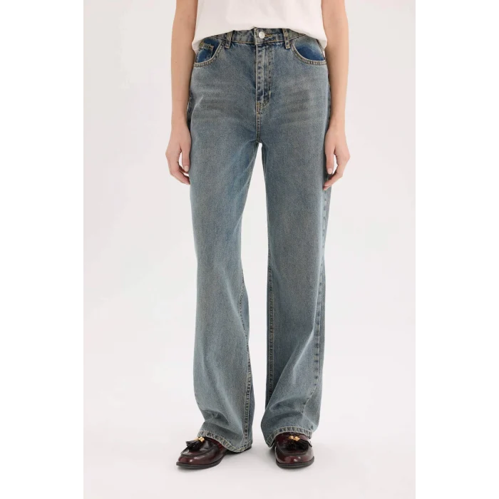 Defacto D6617 Mavi 90s Wide Leg Yüksek Bel Uzun Jean Yıkamalı Pantolon