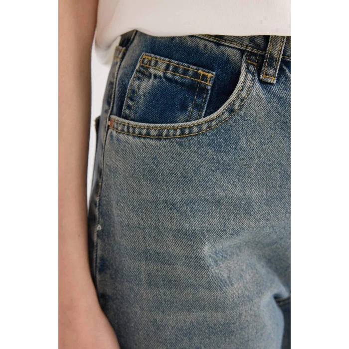 Defacto D6617 Mavi 90s Wide Leg Yüksek Bel Uzun Jean Yıkamalı Pantolon