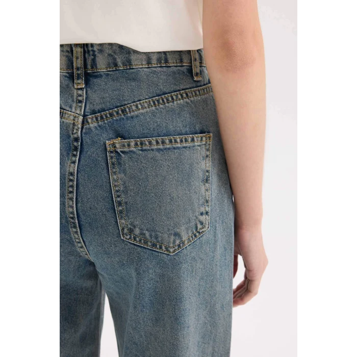 Defacto D6617 Mavi 90s Wide Leg Yüksek Bel Uzun Jean Yıkamalı Pantolon