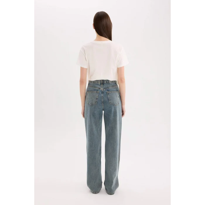 Defacto D6617 Mavi 90s Wide Leg Yüksek Bel Uzun Jean Yıkamalı Pantolon
