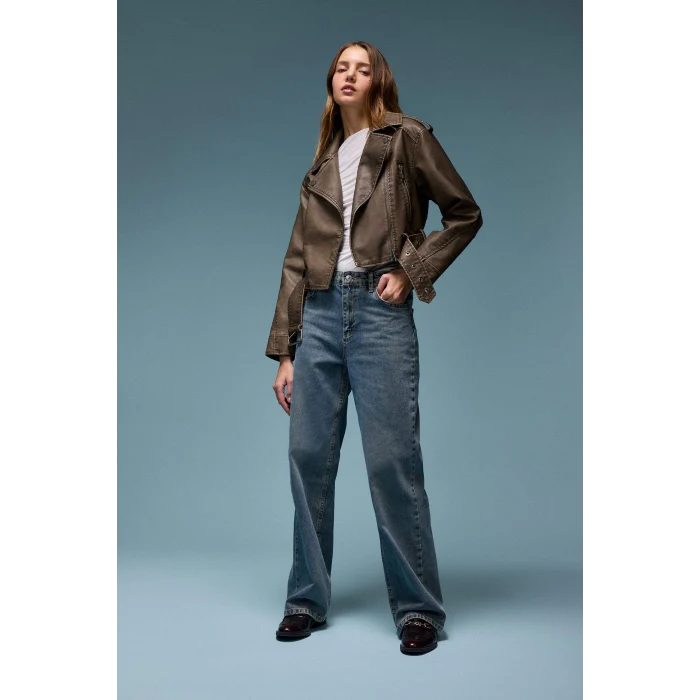 Defacto D6617 Mavi 90s Wide Leg Yüksek Bel Uzun Jean Yıkamalı Pantolon