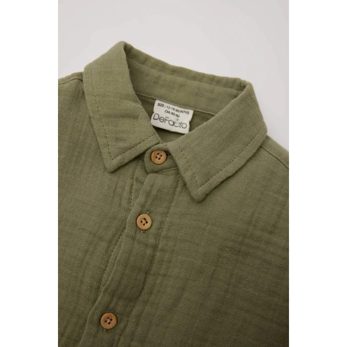 Defacto D9596 Haki Erkek Bebek 2li Takım Uzun Kollu Gömlek Beli Lastikli Kargo Cepli Pantolon