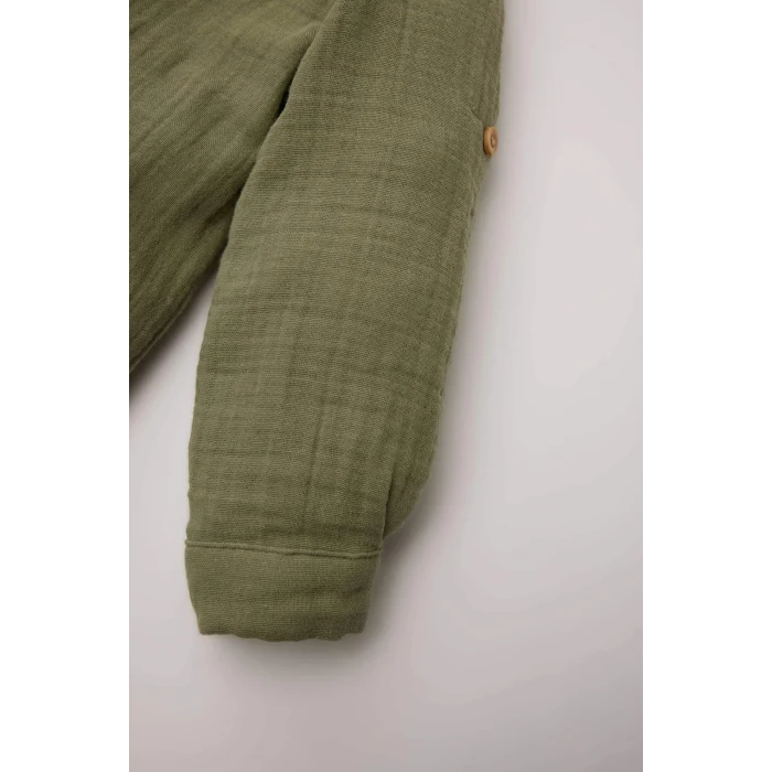 Defacto D9596 Haki Erkek Bebek 2li Takım Uzun Kollu Gömlek Beli Lastikli Kargo Cepli Pantolon