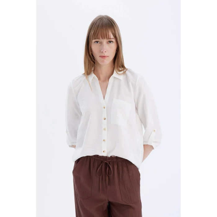 Defacto M9407 Beyaz Regular Fit Basic Düz Uzun Kollu Gömlek