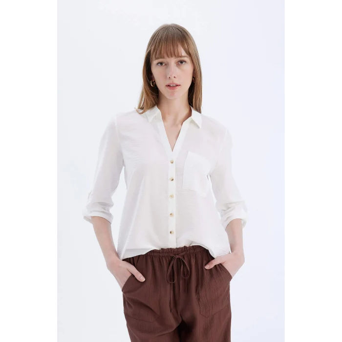Defacto M9407 Beyaz Regular Fit Basic Düz Uzun Kollu Gömlek
