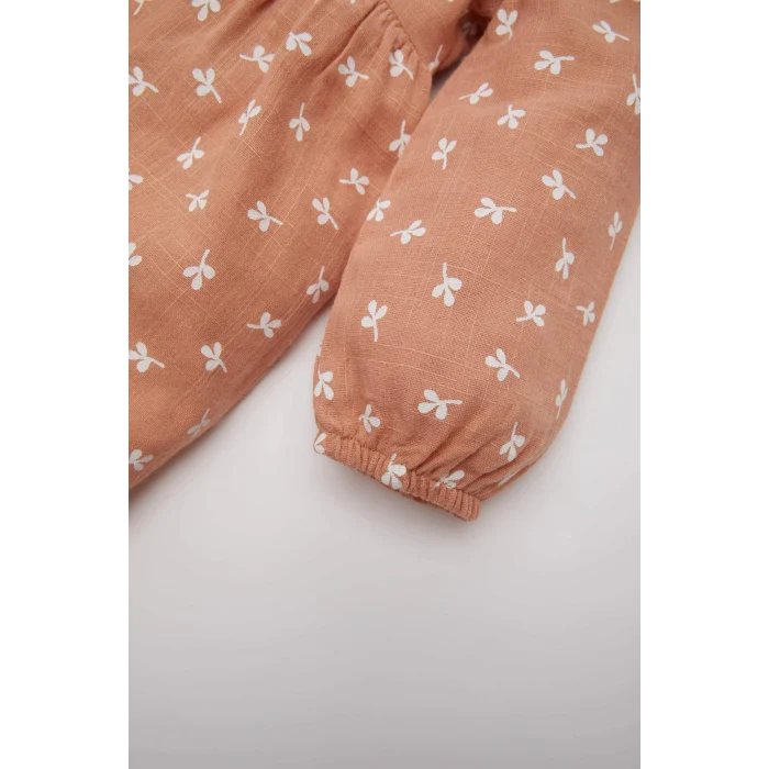 Defacto D9571 Kahve Kız Bebek Çiçekli Uzun Kollu Müslin Elbise