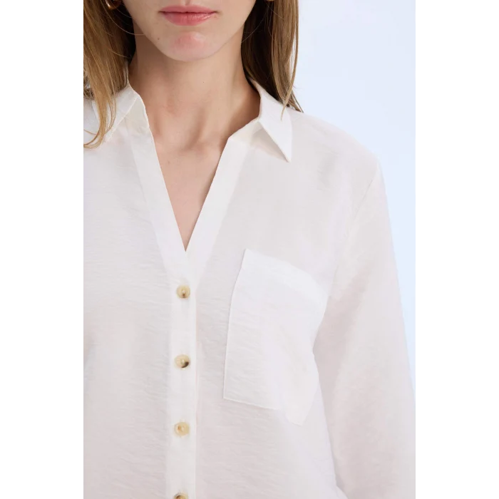 Defacto M9407 Beyaz Regular Fit Basic Düz Uzun Kollu Gömlek