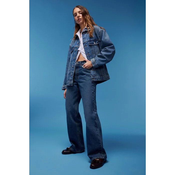 Defacto D7975 Mavi Straight Wide Yüksek Bel Geniş Paça Jean Kar Yıkamalı Pantolon